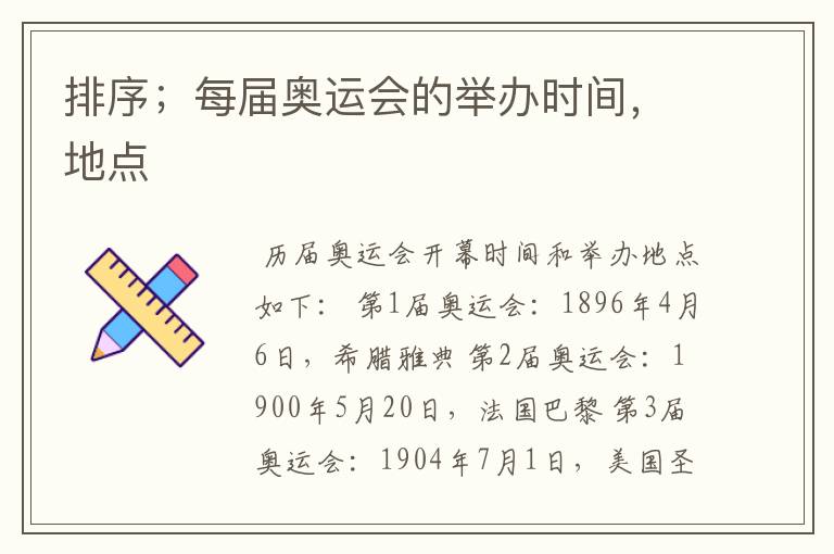 排序;每届奥运会的举办时间,地点