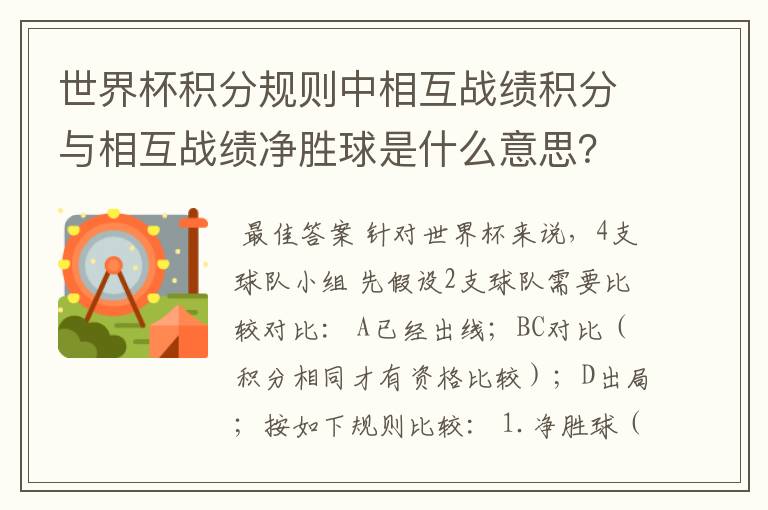 世界杯积分规则中相互战绩积分与相互战绩净胜球是什么意思?