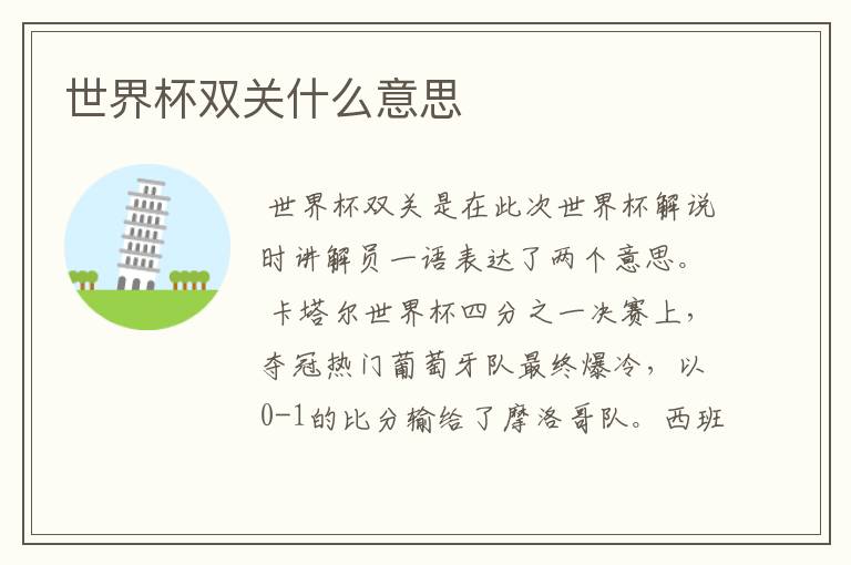 世界杯双关什么意思