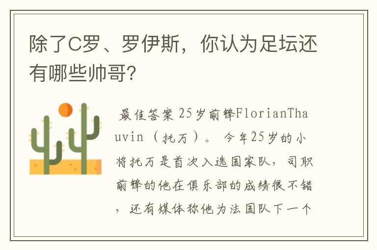 除了C罗、罗伊斯,你认为足坛还有哪些帅哥?
