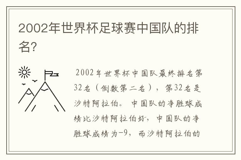 2002年世界杯足球赛中国队的排名?