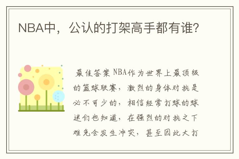 NBA中,公认的打架高手都有谁?