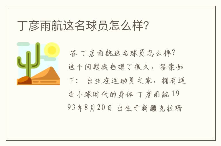 丁彦雨航这名球员怎么样?