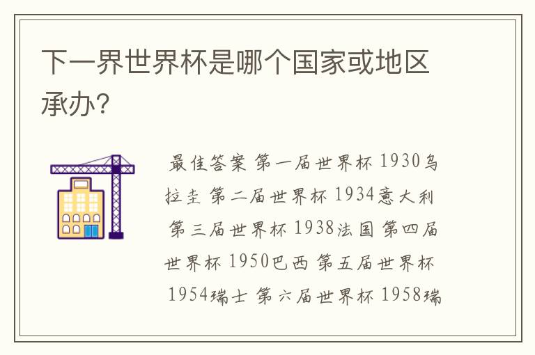 下一界世界杯是哪个国家或地区承办?