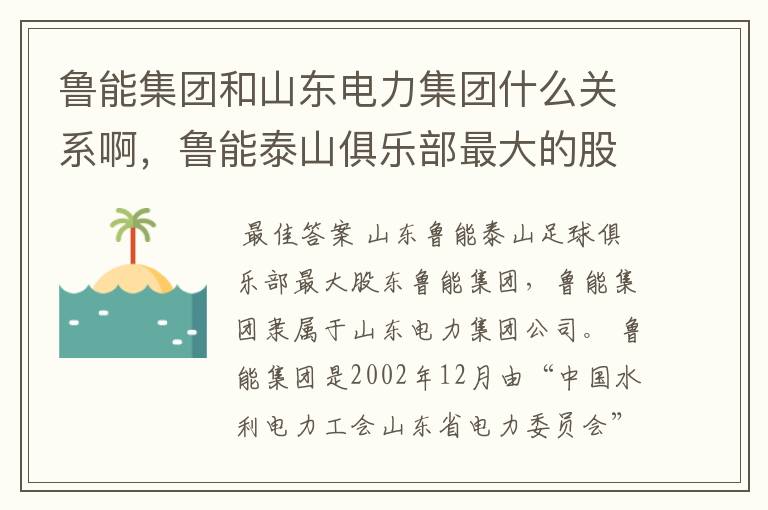 鲁能集团和山东电力集团什么关系啊,鲁能泰山俱乐部最大的股东是那个啊!