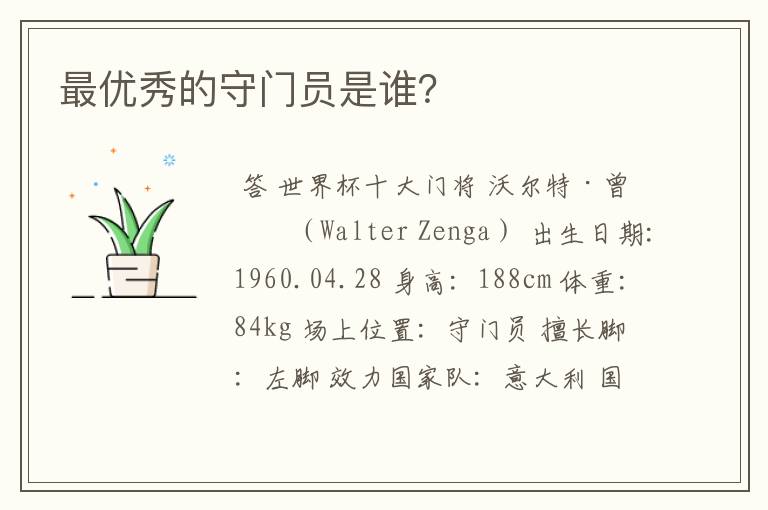 最优秀的守门员是谁?
