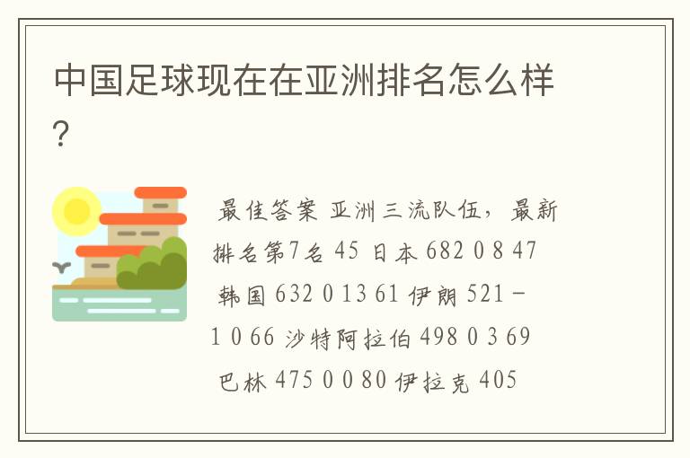 中国足球现在在亚洲排名怎么样?