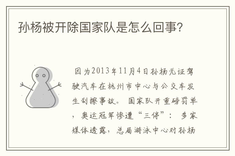 孙杨被开除国家队是怎么回事?