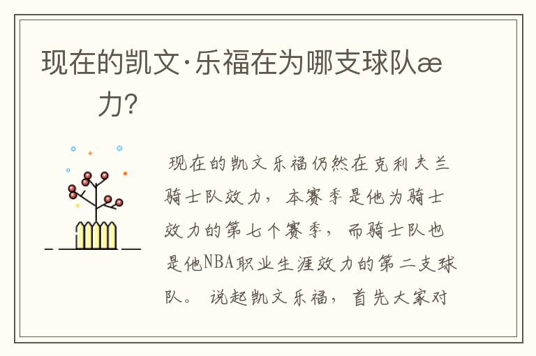 现在的凯文·乐福在为哪支球队效力?