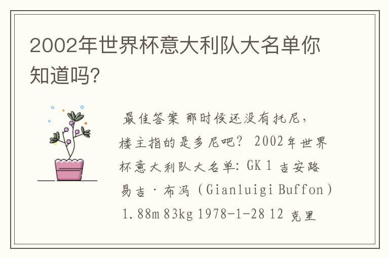 2002年世界杯意大利队大名单你知道吗?