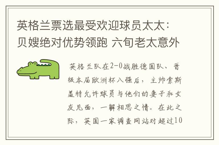 英格兰票选最受欢迎球员太太:贝嫂绝对优势领跑 六旬老太意外上榜