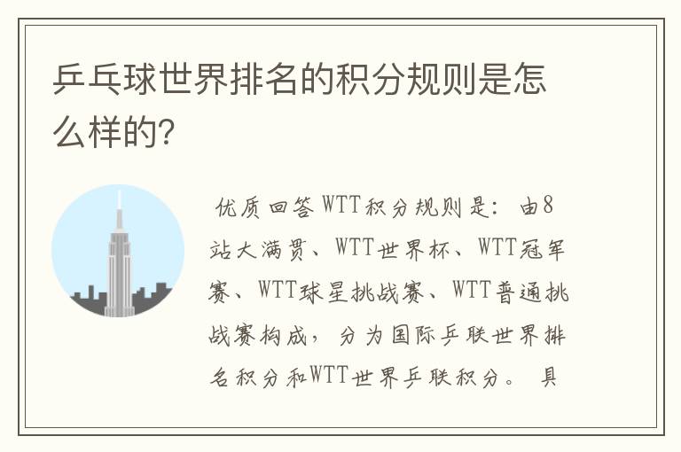 乒乓球世界排名的积分规则是怎么样的?