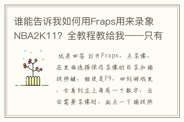 谁能告诉我如何用Fraps用来录象NBA2K11?全教程教给我——只有满分,没用半分