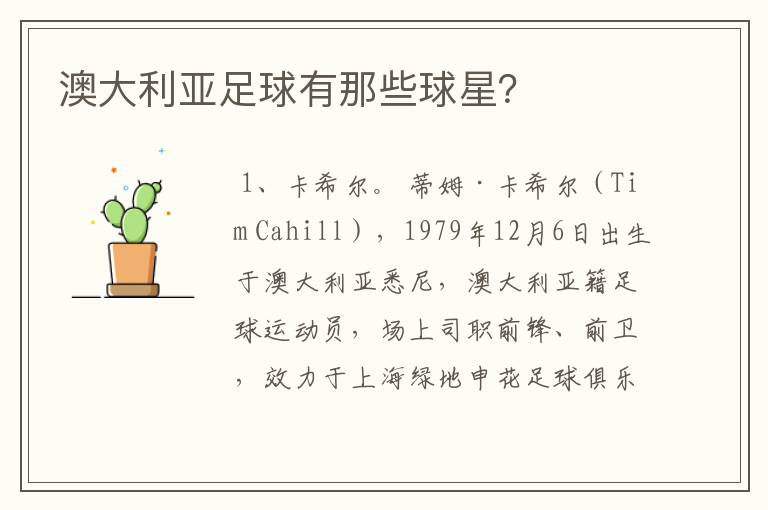 澳大利亚足球有那些球星?