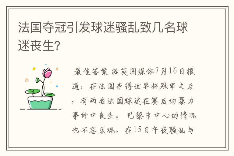 法国夺冠引发球迷骚乱致几名球迷丧生?