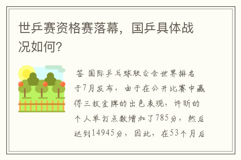 世乒赛资格赛落幕,国乒具体战况如何?