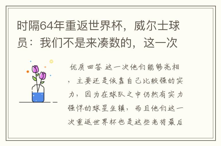 时隔64年重返世界杯,威尔士球员:我们不是来凑数的,这一次为何能亮相?