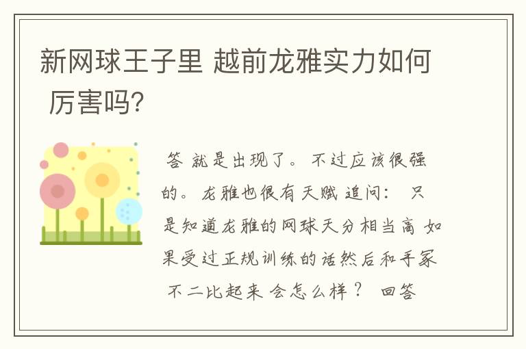 新网球王子里 越前龙雅实力如何 厉害吗?