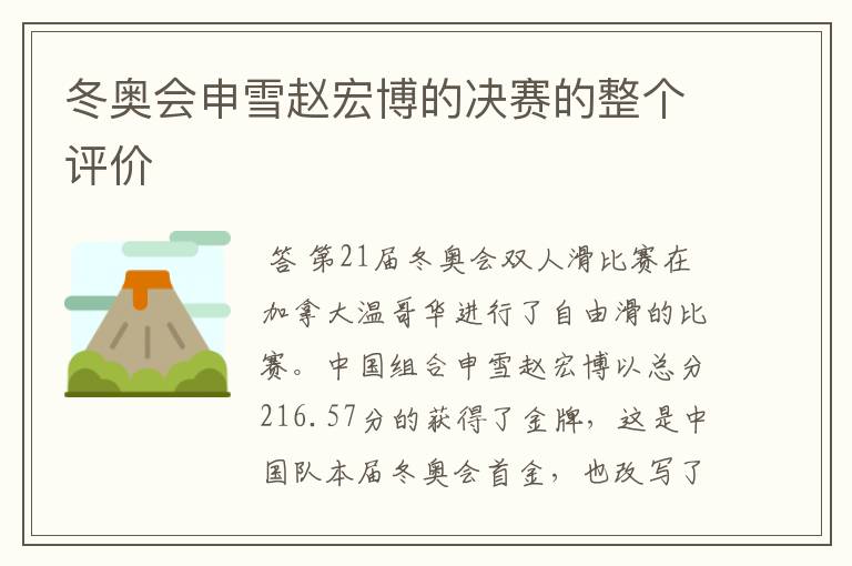 冬奥会申雪赵宏博的决赛的整个评价