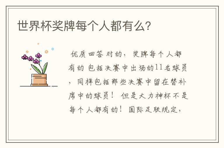 世界杯奖牌每个人都有么?