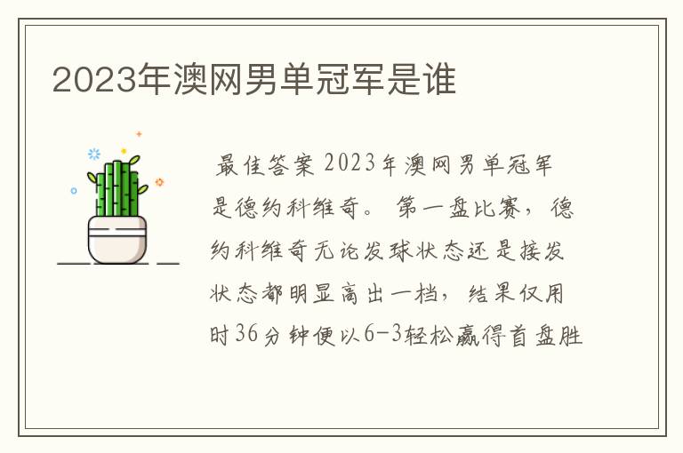 2023年澳网男单冠军是谁