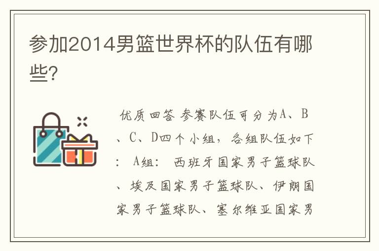 参加2014男篮世界杯的队伍有哪些?