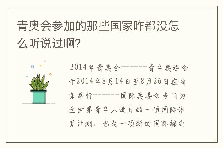 青奥会参加的那些国家咋都没怎么听说过啊?