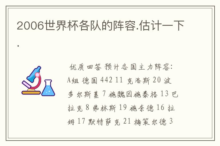 2006世界杯各队的阵容.估计一下.