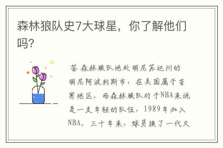 森林狼队史7大球星,你了解他们吗?