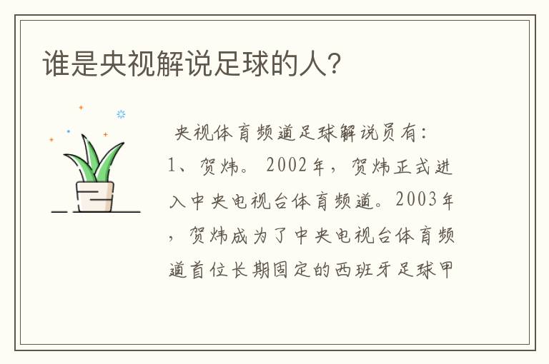 谁是央视解说足球的人?