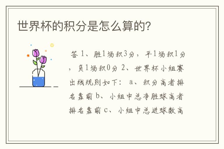 世界杯的积分是怎么算的?