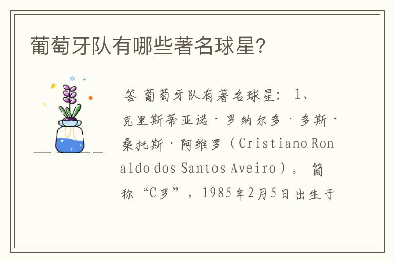 葡萄牙队有哪些著名球星?