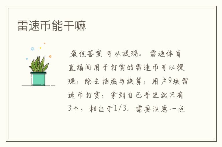 雷速币能干嘛