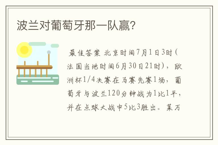 波兰对葡萄牙那一队赢?