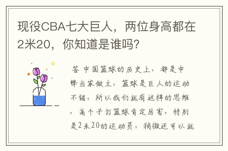 现役CBA七大巨人,两位身高都在2米20,你知道是谁吗?