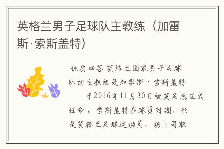 英格兰男子足球队主教练(加雷斯·索斯盖特)