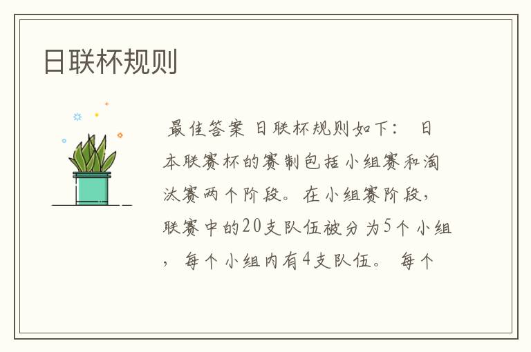 日联杯规则