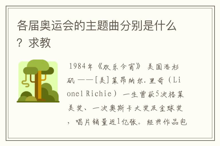 各届奥运会的主题曲分别是什么?求教