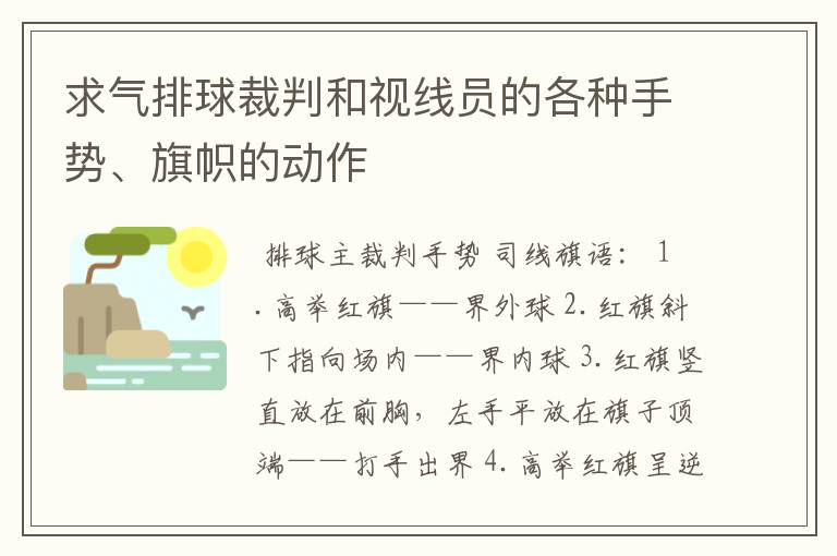 求气排球裁判和视线员的各种手势、旗帜的动作