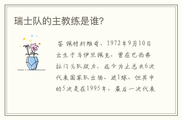 瑞士队的主教练是谁?