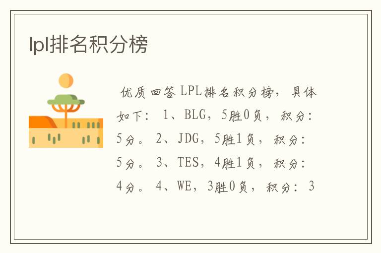 lpl排名积分榜