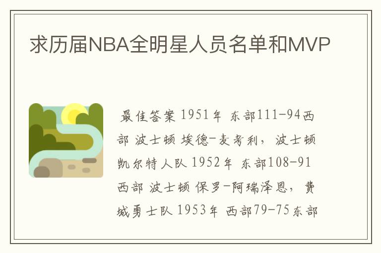 求历届NBA全明星人员名单和MVP
