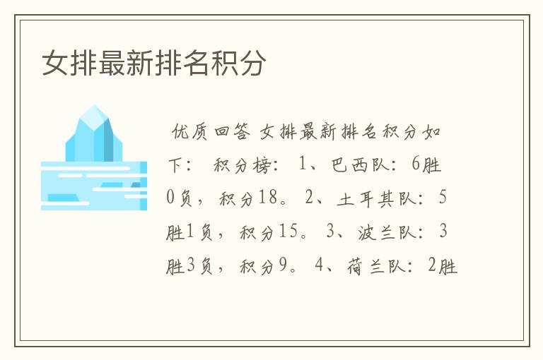 女排最新排名积分