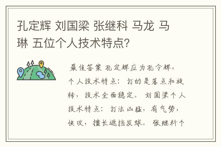 孔定辉 刘国梁 张继科 马龙 马琳 五位个人技术特点?