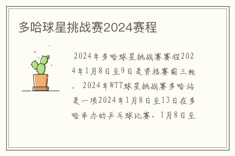 多哈球星挑战赛2024赛程