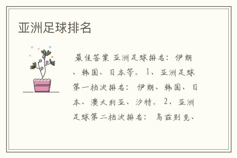 亚洲足球排名