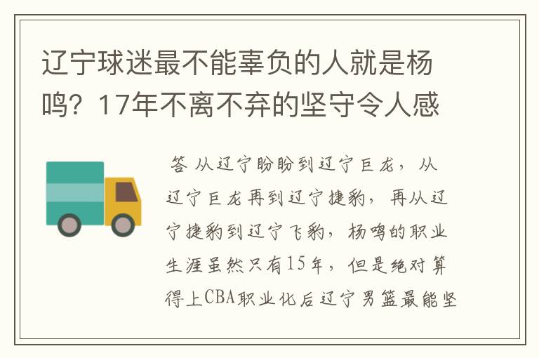辽宁球迷最不能辜负的人就是杨鸣?17年不离不弃的坚守令人感动