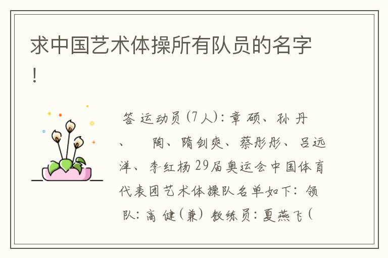 求中国艺术体操所有队员的名字!