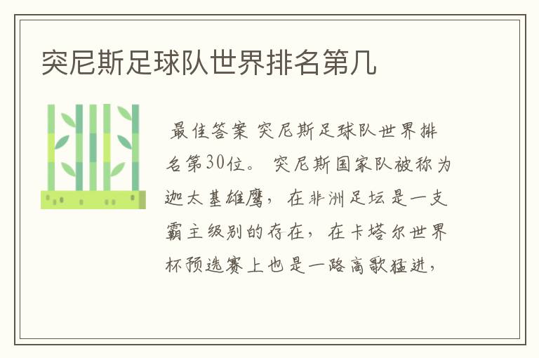 突尼斯足球队世界排名第几