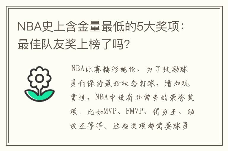 NBA史上含金量最低的5大奖项:最佳队友奖上榜了吗?